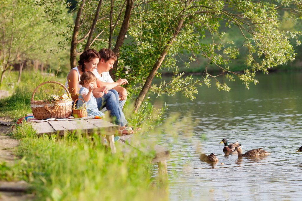 Family on picnic near the lake